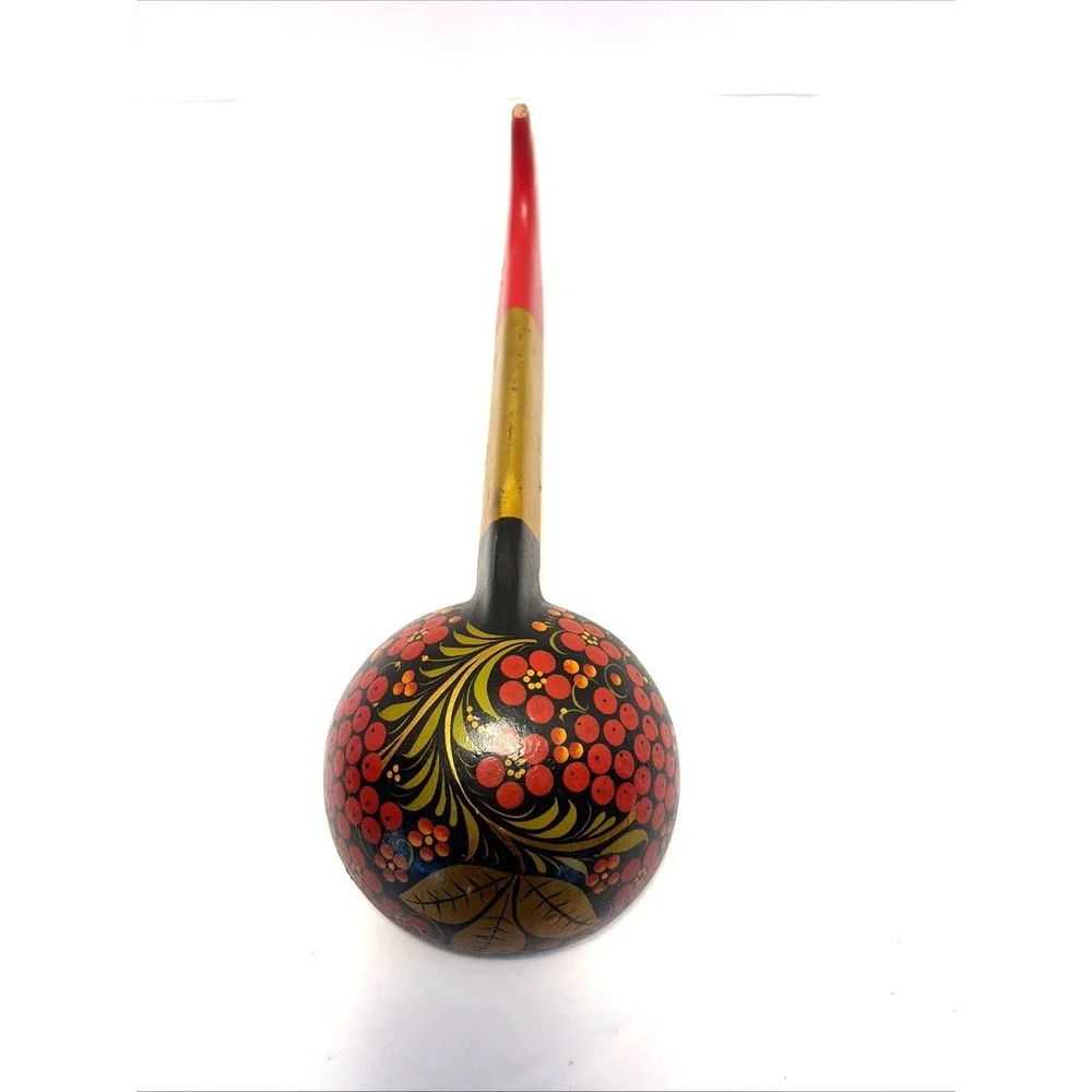 VTG Khokhloma Wooden Lacquer Spoons Ladles USSR Russian Hand Painted Folk Art